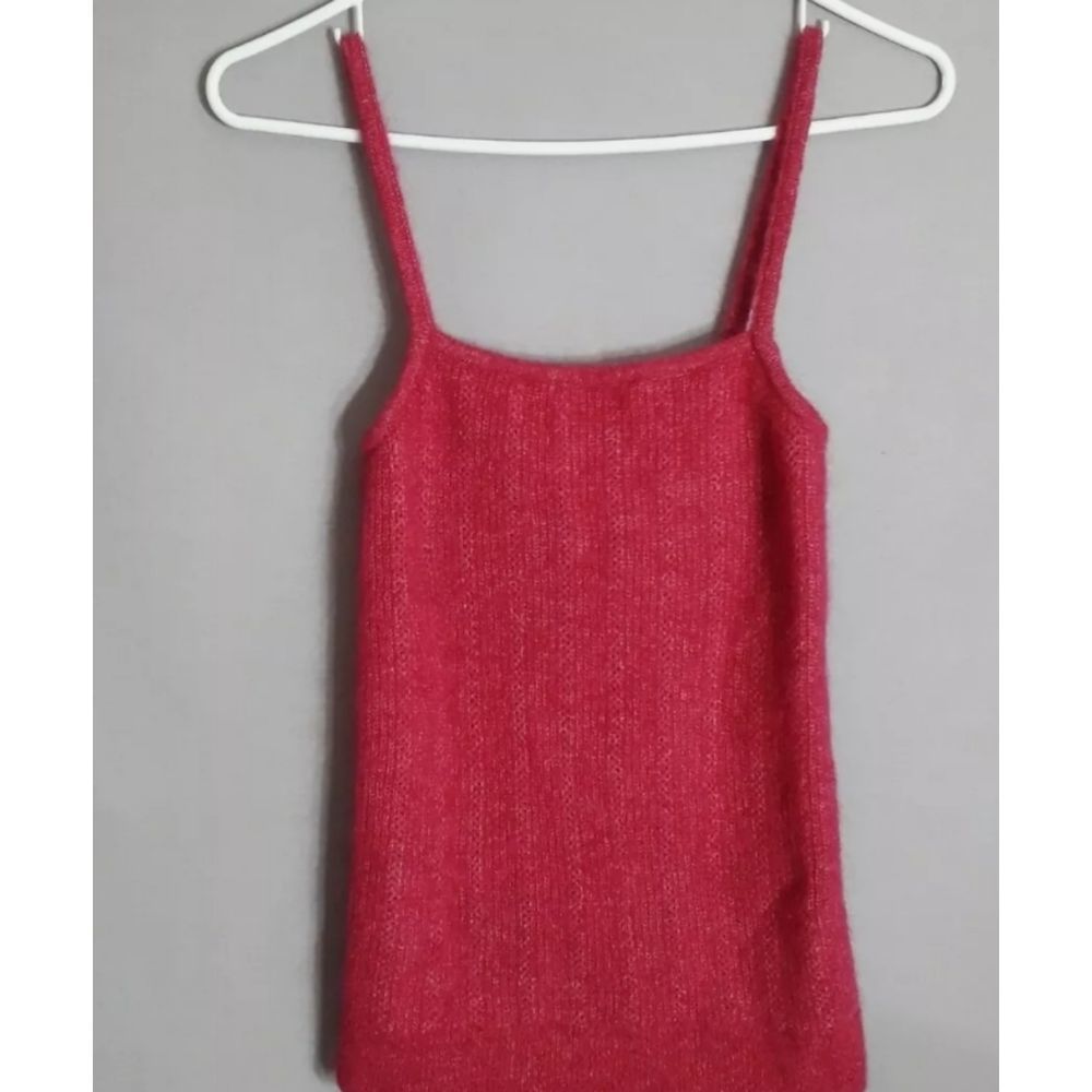 Sezane womens medium rose pink kid mohair wool spaghetti strap top